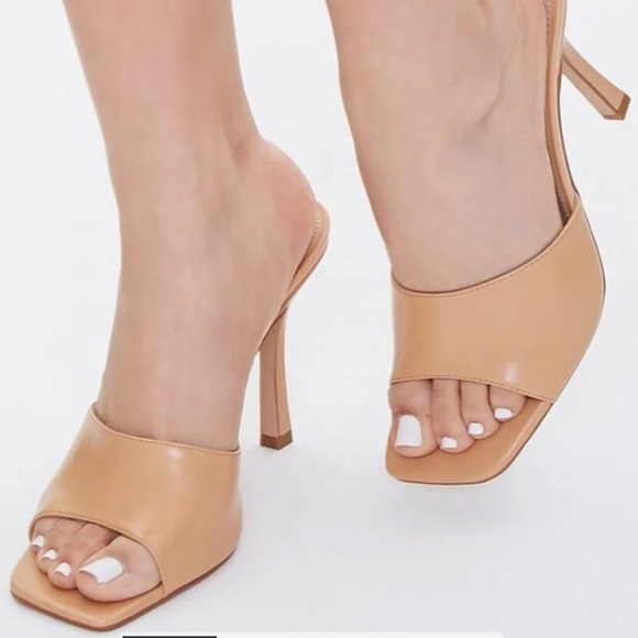 New tan square open toe high heel mule sandals sz 10 - Picture 1 of 4